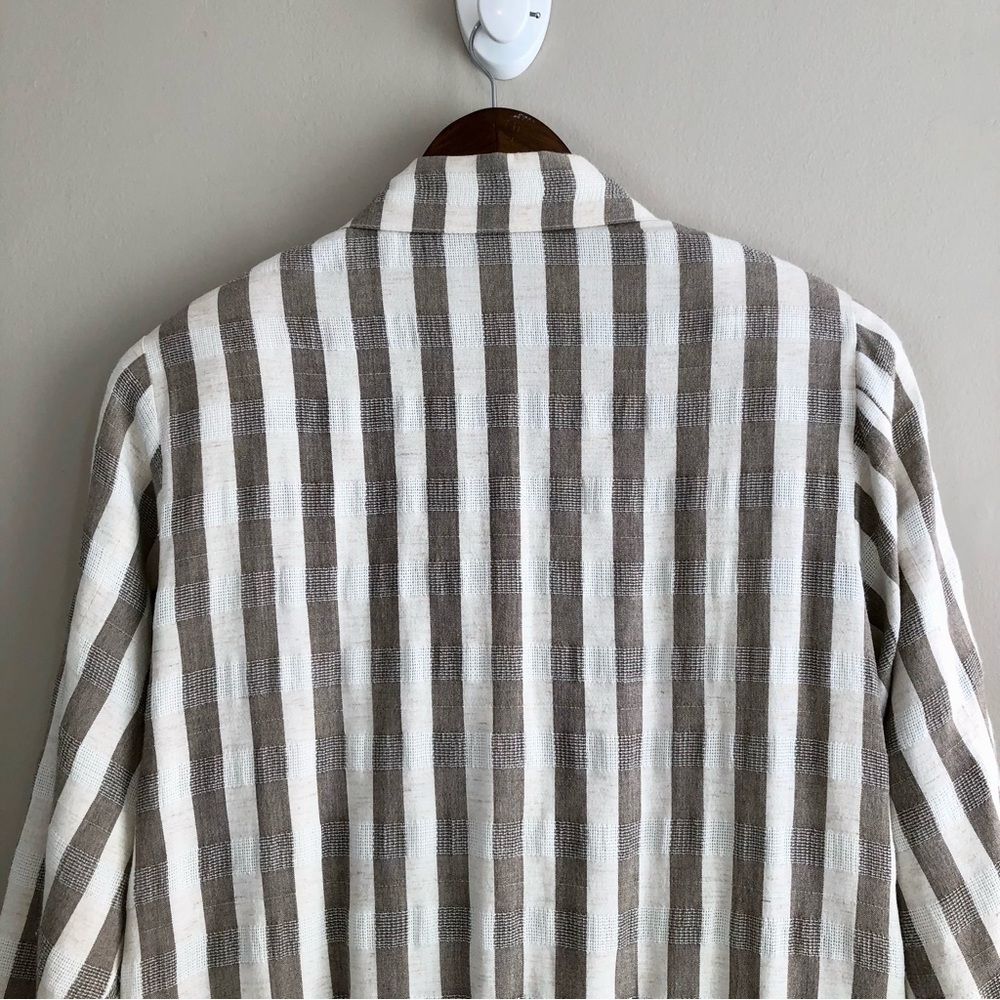Cleo Petites Vintage Linen Blend Stripe Jacket Tan Cream Button Front Size Small - Picture 10 of 16